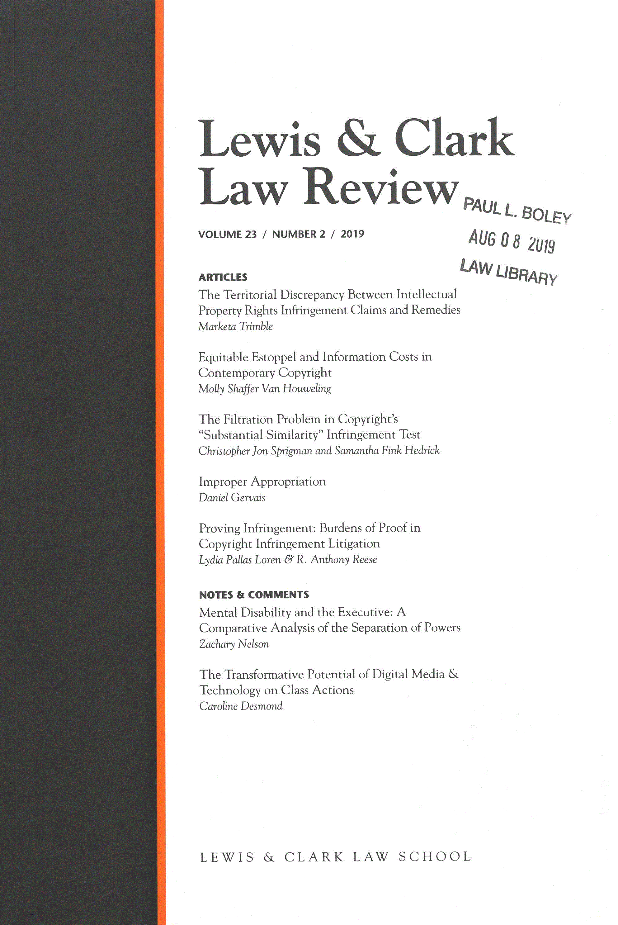 Cover of Lewis & Clark Law Review, Volume 23, Issue 2