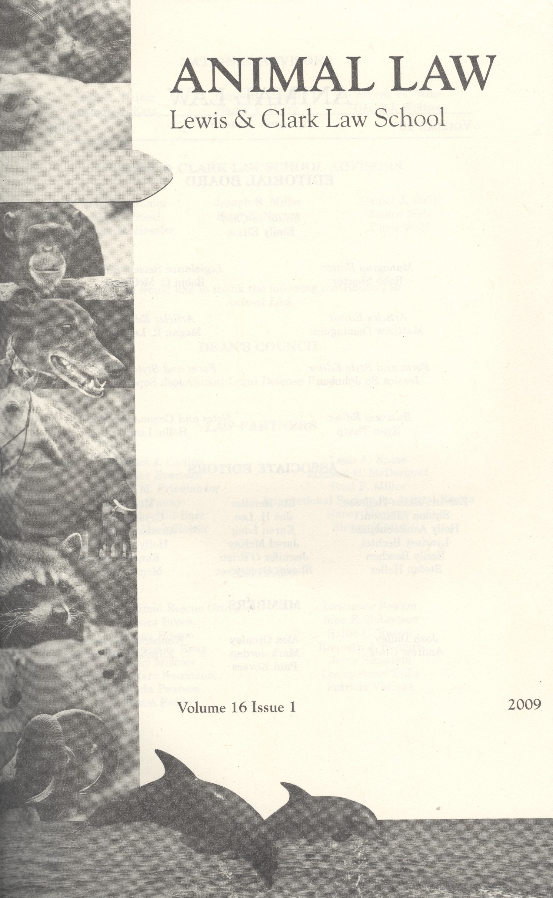 Cover of Animal Law Review Volume 16, Issue 1, 2009