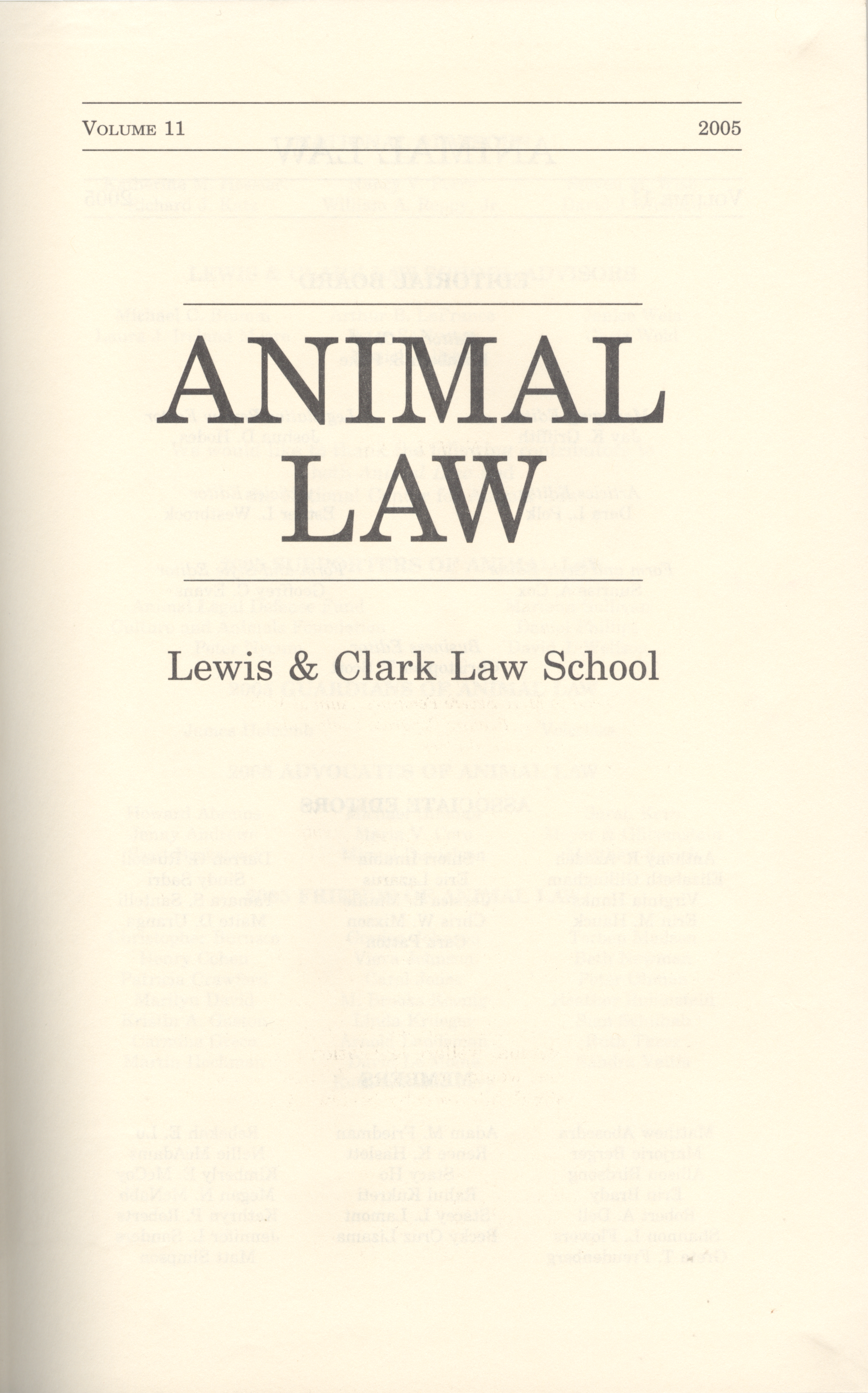 Cover of Animal Law Review Volume 11
