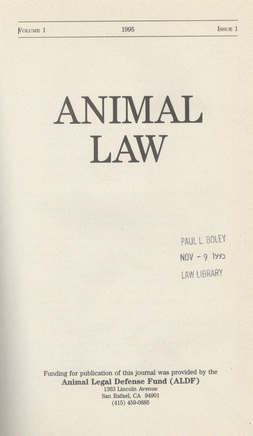 Title Page of Animal Law Review Volume 1, Issue 1