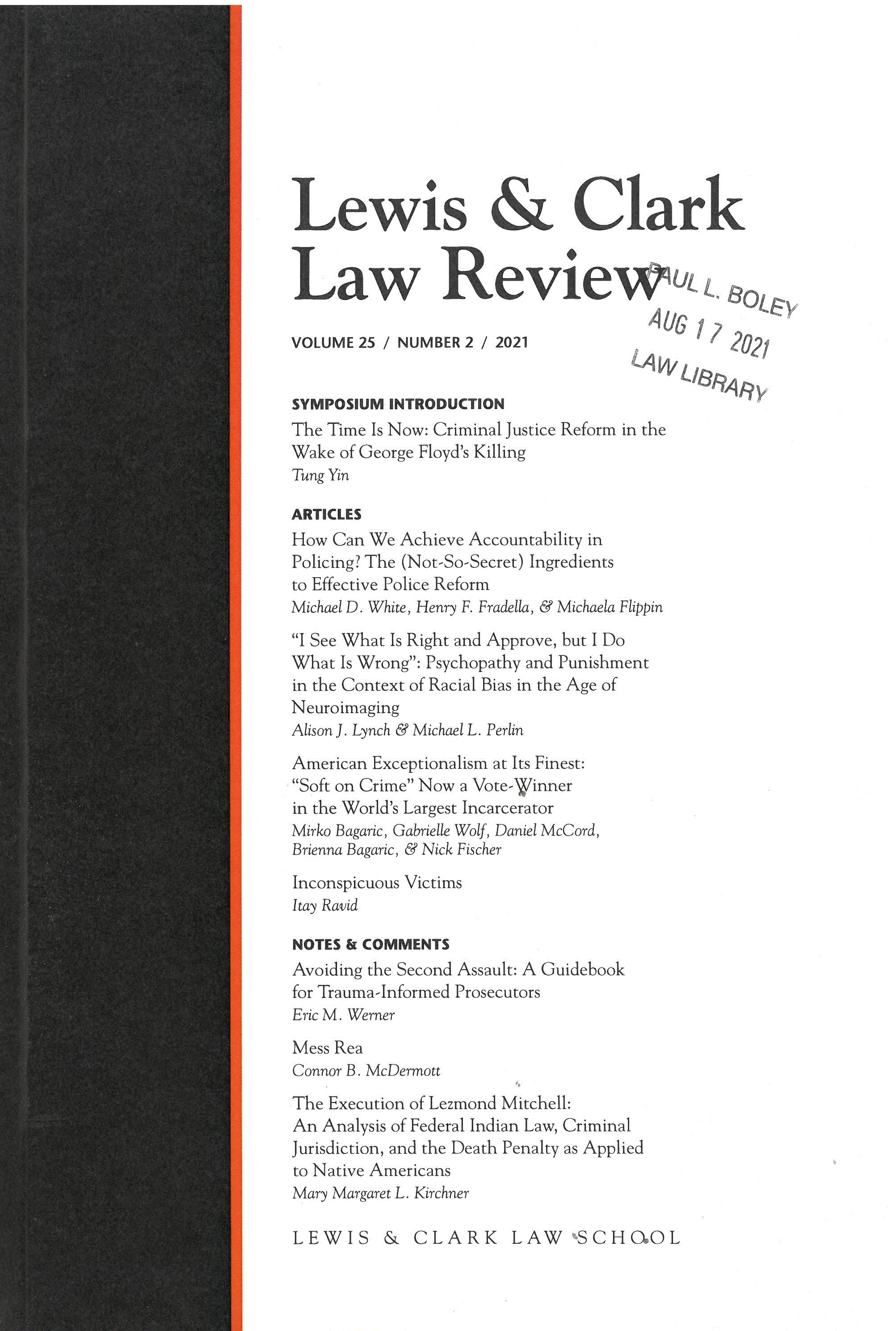 Cover of Lewis & Clark Law Review, Volume 25, Issue 2