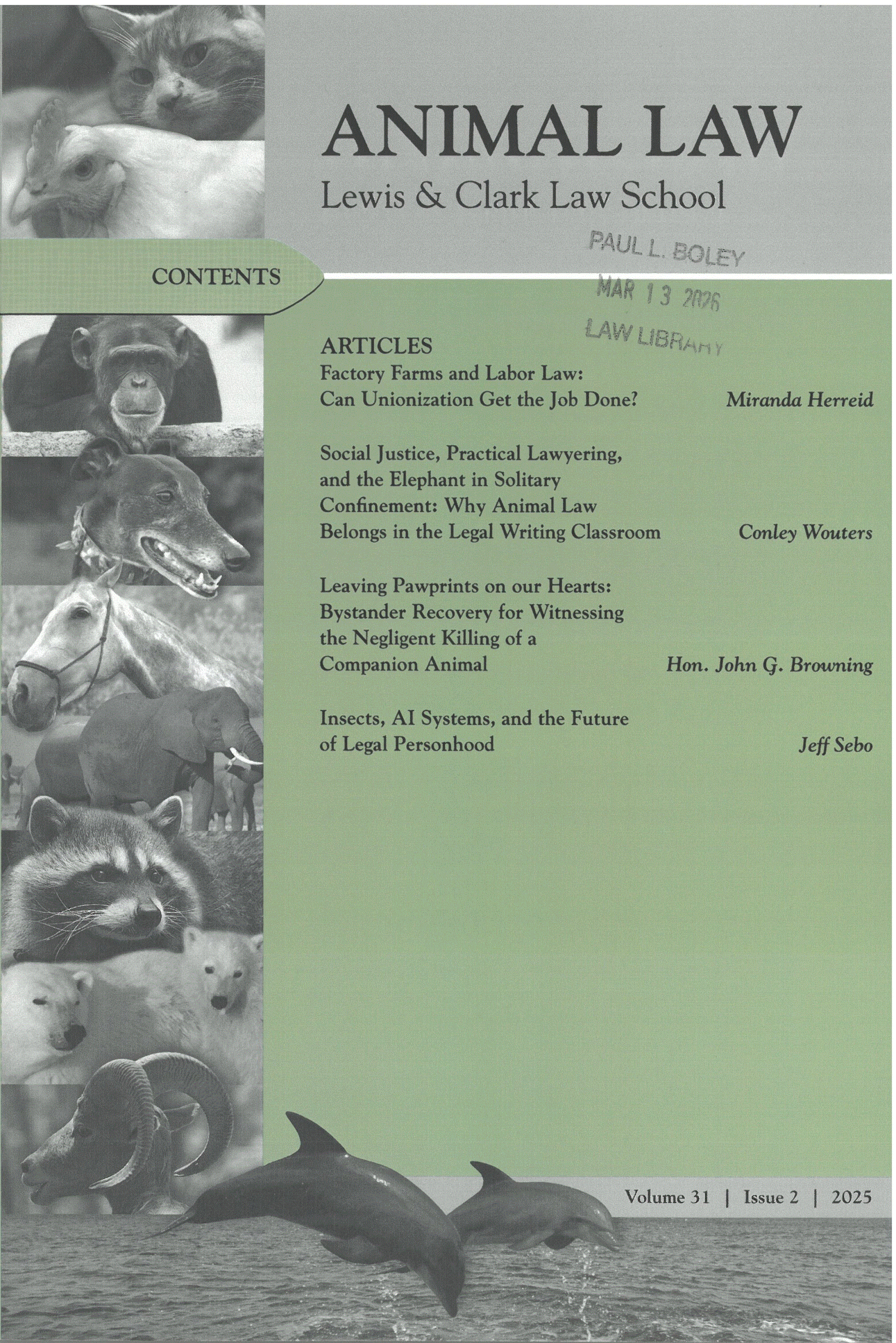 Cover of Animal Law Review, Volume 31, Issue 2